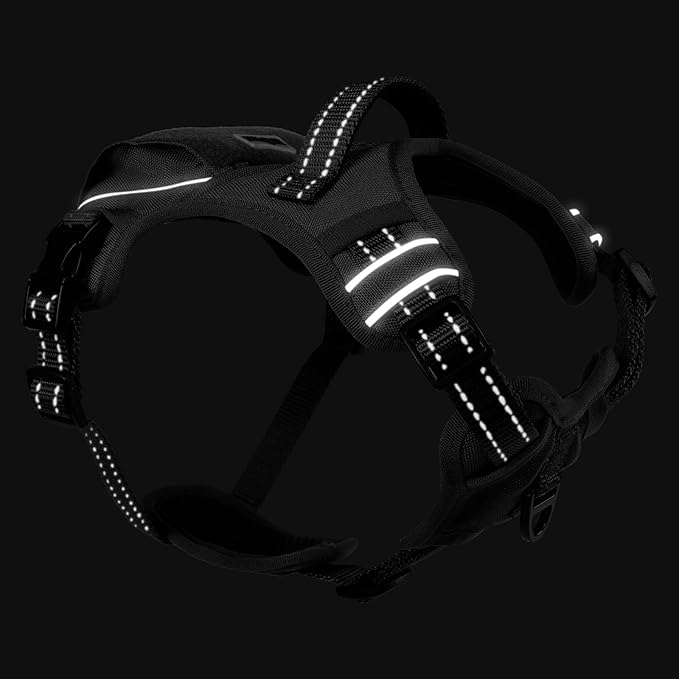 No Pull Dog Harness Medium Sized Dog for Service, Easy Walk, Training - Adjustable Reflective Dog Vest with Handle Easy Control - No Choke Metal Buckled Pet Harness (Black, Medium)