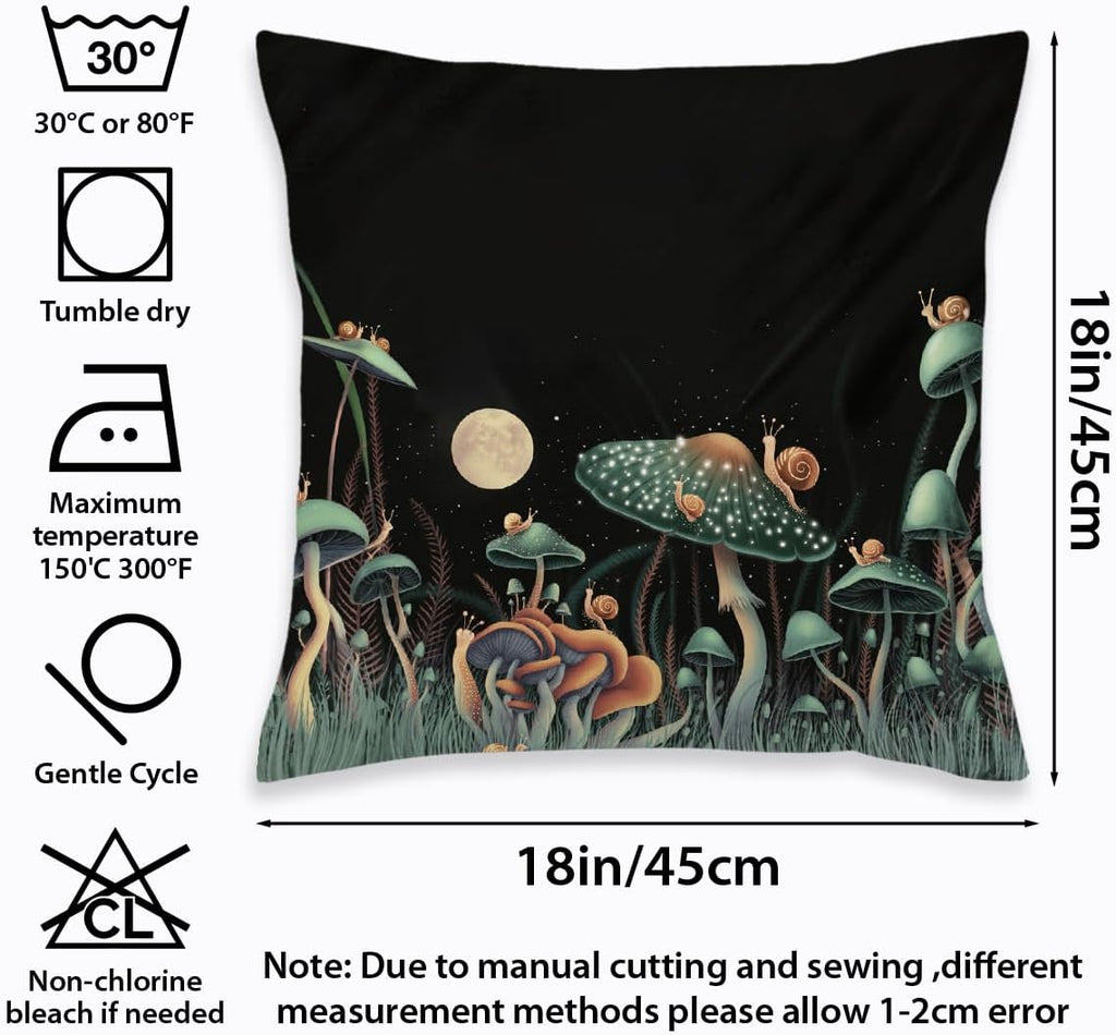 2 Pcs Mushroom Flower Farmhouse Throw Pillow Covers, Summer Seasonal Pillowcase Farmhouse Decorative Linen Cushion Case for Sofa Couch for Couch Sofa Bed Bedroom Living Room Office Home Decor