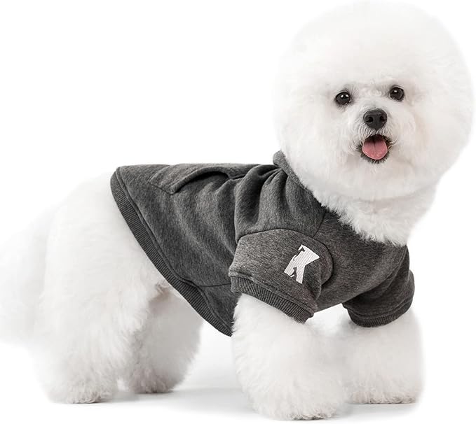 Koneseve Dog Hoodie Fleece Puppy Clothes Warm Sweater with Hat for Small Dogs Cat Hooded Shirt Kitten Pet Basic Hoodies Sweatshirt with Pocket Doggie Soft Winter Coat Apparel (Grey XL)