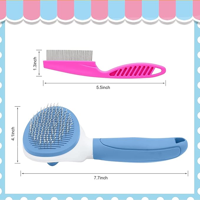 Self Cleaning Slicker Brush, Cat Brushes for Indoor Cats with Metal Comb, Dogs Cats Hair Brushes for Shedding, Pet Kitten Grooming Tool with Release Button for Long or Short Hair by KALAMANDA(Blue)