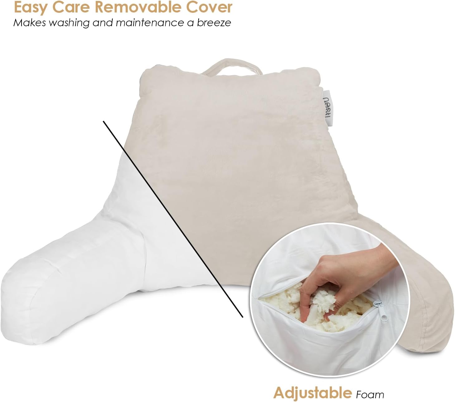 Nestl Reading Pillow with Shredded Memory Foam, Designed for Sitting Up in Bed and Couch, Back and Arms Adjustable Support for Adult & Teens Backrest Pillows for Reading, with Washable Cover Linen