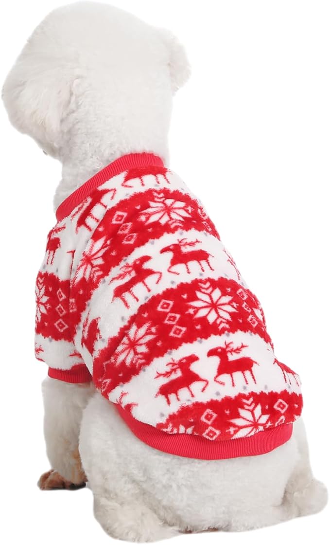 Dog Sweater, 2 Pack Dog Sweaters for Small Dogs, Dog Clothes for Small Dogs Girl Boy, Ultra Soft and Warm Puppy Sweater Dog Coat for Winter Christmas (Medium, Xmas Red+Xmas Blue)