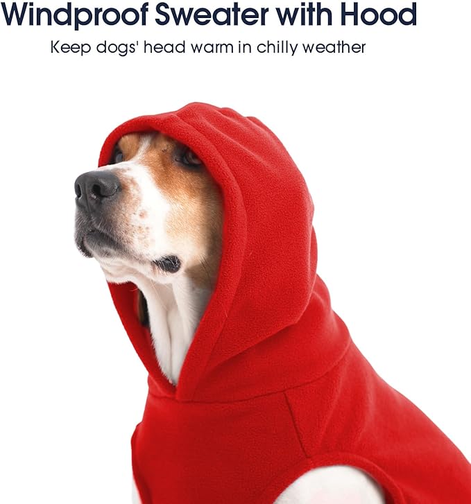 IECOii Dog Sweatshirt for Large Dogs, Hooded Fleece Vest with Leash Hole, XXXL Dogs Sweater for Giant Breed,Warm Polar Fleece Large Dog Hoodie for Fall Winter,Labrador,Doberman, Red, 3XL