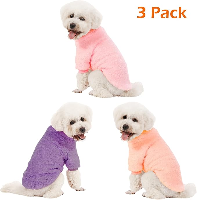 Dog Sweater, 3 Pack Dog Sweaters for Small Dogs, Dog Clothes for Small Dogs Girl Boy, Ultra Soft and Warm Puppy Sweater Dog Coat for Winter Christmas (Large, Pink+Purple+Peach)