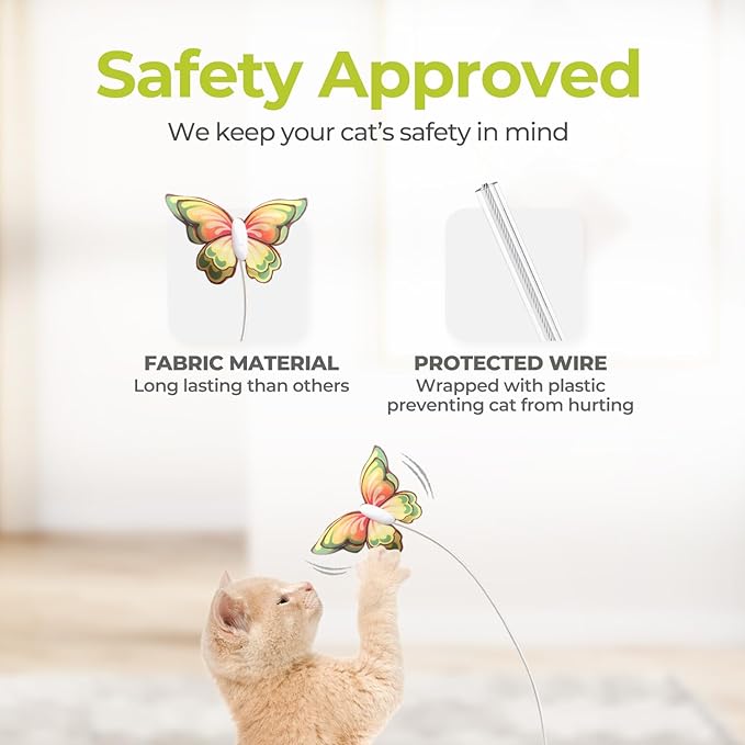 ALL FOR PAWS 2 in 1 Cat Wand Toy - Hide-N-Seek & Flutter with Butterfly Spinner & Moving Feather for Indoor Cats