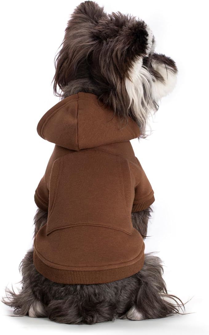 Koneseve Dog Hoodie & Cat Sweater, Warm Fleece Hooded Soft Winter Sweatshirt for All Breeds, Cozy Pet Clothes, Brown, 2XL