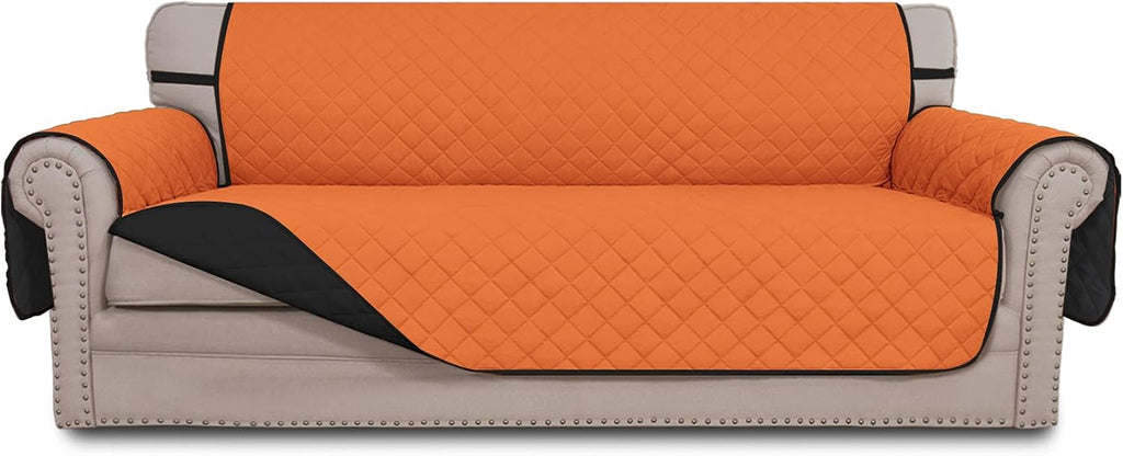 Easy-Going Reversible Couch Cover for 3 Cushion Couch Sofa Cover for Dogs Water Resistant Furniture Protector Cover with Foam Sticks Elastic Straps for Pet Cat (Sofa, Orange/Black)