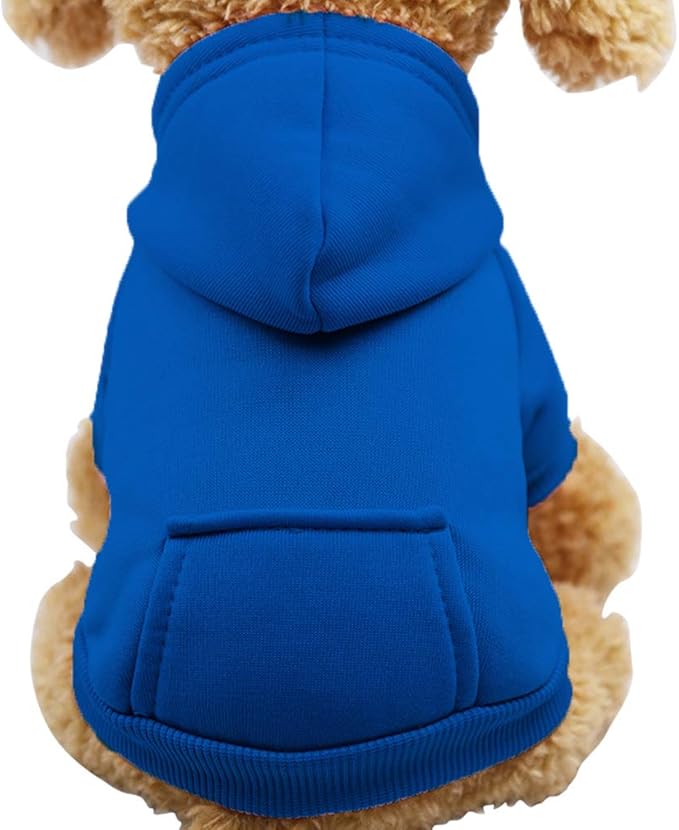 Jecikelon Winter Dog Hoodie Sweatshirts with Pockets Warm Dog Clothes for Small Dogs Chihuahua Coat Clothing Puppy Cat Custume (Dark Blue, Medium)