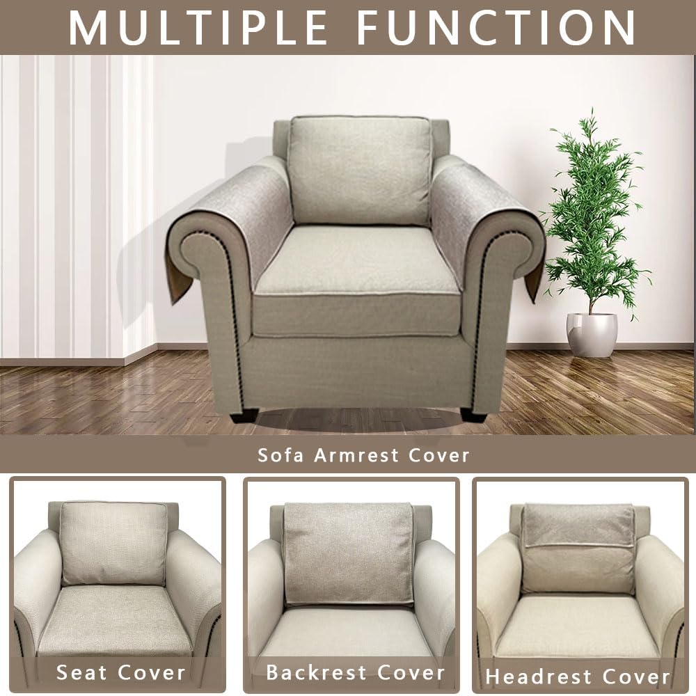 Couch Arm Covers, Anti-Slip Sofa Armrest Cover for Recliner, 2pc Washable Sofa Arm Covers, Dogs Cats Pet Scratch Proof Couch Arm Protectors, Cream Brown, 20x24inch