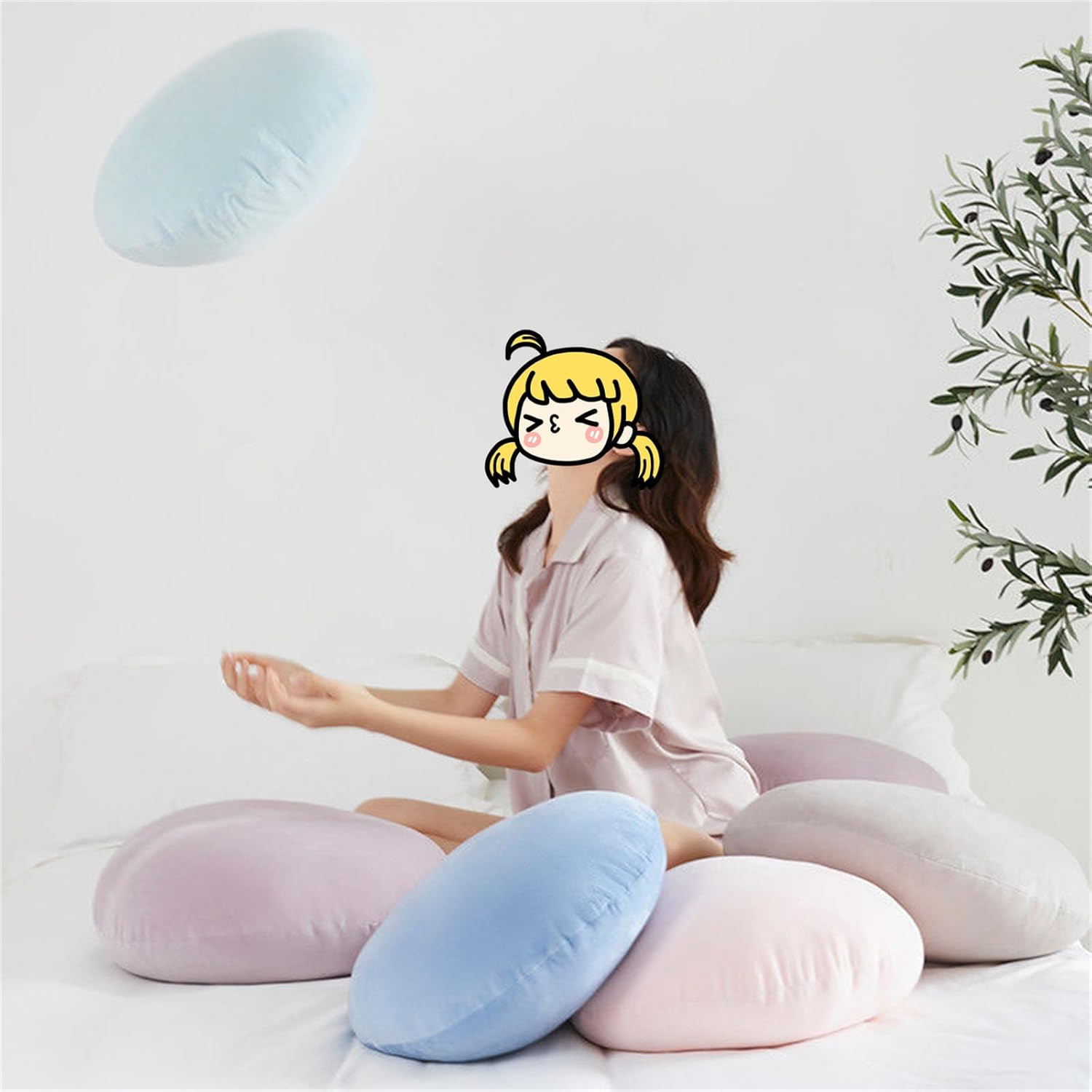 MOJUN Round Throw Pillow, 20" Cute Soft Round Seating Cushions Pillow Meditation Pillow Home Decorative Floor Pillows Cushions for Couch Sofa Car Living Room Bed, Light Grey