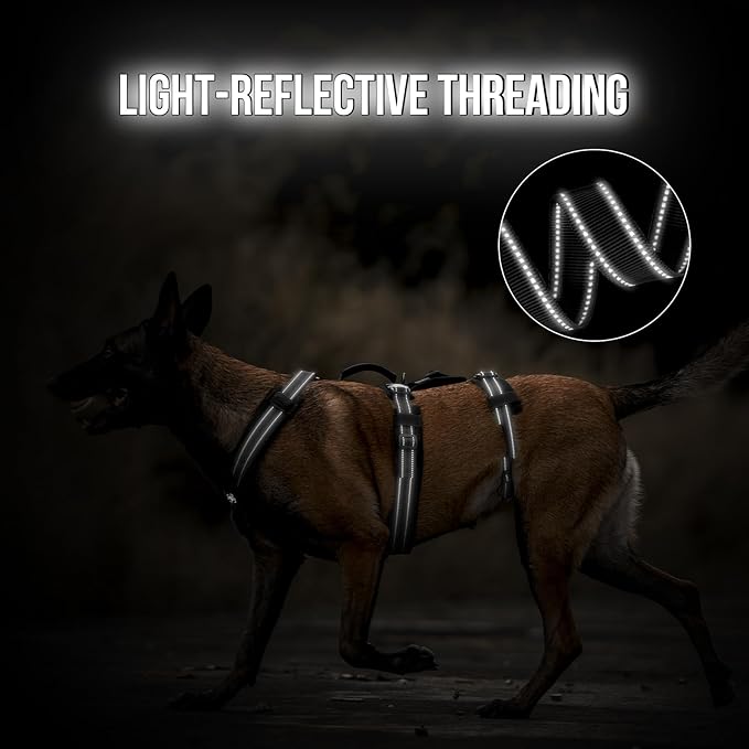 OneTigris Dog Harness No Pull, Adjustable Tactical Harness with Soft Padding, Y-Shaped Reflective Easy Walk Dog Harness for Medium and Large Dogs