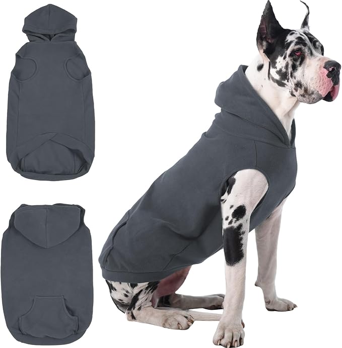 IECOii Warm Dog Hoodie for Large Dogs, Extra Large Dog Hoodie Fleece Vest with Leash Hole & Pocket, Big Dogs Sweatshirt for Giant Breed, Pullover Sleeveless Great Dane Sweater, Grey, 4XL