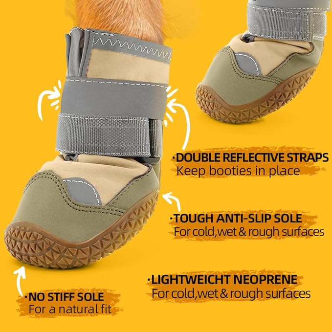 Dog Shoes for Large Dogs, Medium Dog Boots & Paw Protectors for Hardwood Floors, Outdoor Dog Booties for Hot Pavement Winter Snow Hiking, Waterproof Dog Shoes with Reflective Strips Size 6