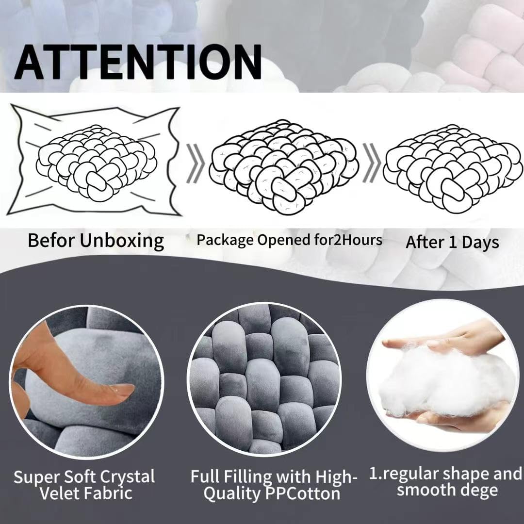 2Pcs Square Knot Throw Pillows, Suitable For Bedroom Decoration, Sofa Decorative Pillows, Home Decoration, Home Decor Living Room 12 inches * 13 inches (Dark Grey)