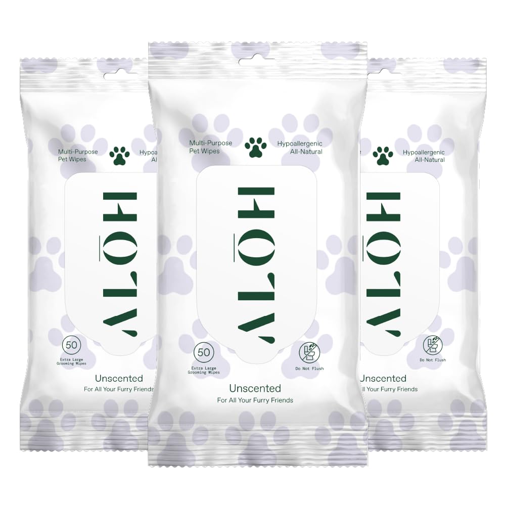 ALŌH Hypoallergenic | All-Natural | Multi-Purpose Pet Wipes, Unscented 50ct Wipes | 3 Pack of 50ct Wipes (150 Wipes)