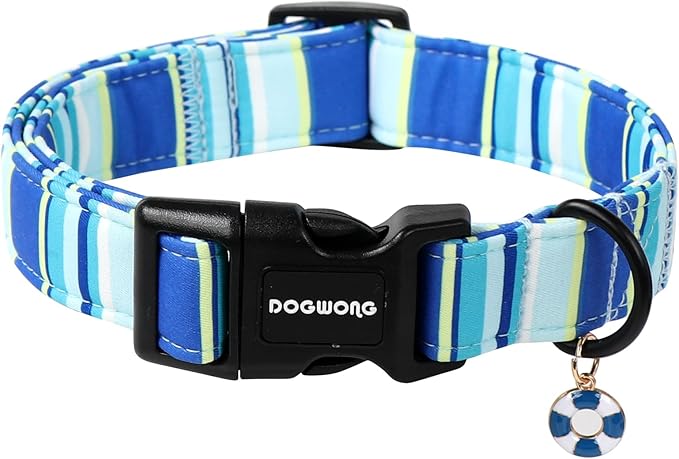 DOGWONG Blue Boy Dog Collar, Blue Stripe Dog Collar Adjustable Soft Natural Fabric Girl Pet Dog Collars Cute Boy Necklace for Small Medium Large Dogs
