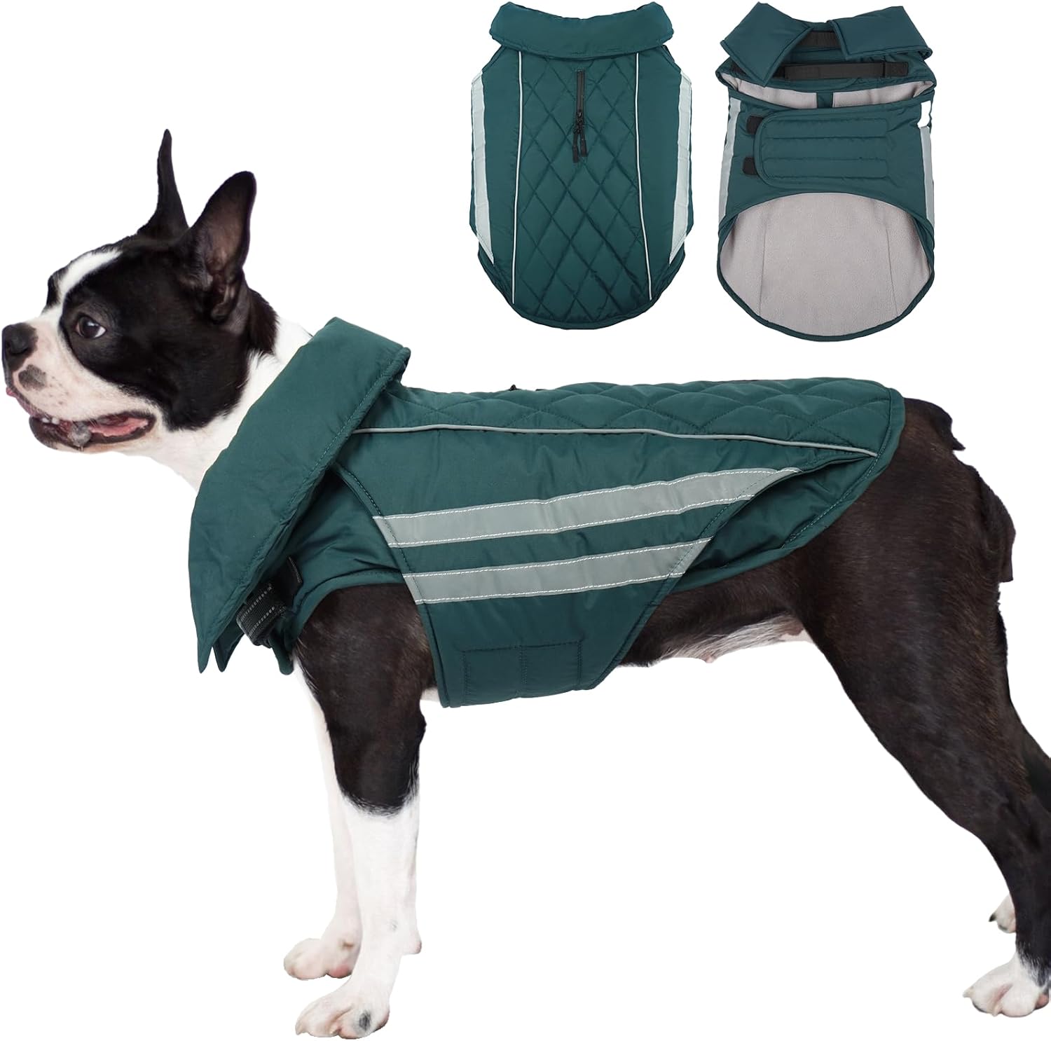 Dog Coats for Medium Dogs Waterproof Warm Winter Jacket with Leash Hole Reflective Turtleneck Fleece Snowsuit Hook & Loop Snow Jackets for Dogs, Green M