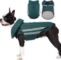 Dog Coat for Large Dogs Waterproof Winter Jacket with Harness Hole Turtleneck Hook & Loop Snowsuit Warm Fleece Dog Jacket for Cold Weather Windproof, Green XL