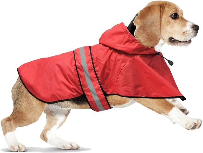 Waterproof Dog Raincoats - Adjustable Lightweight Pet Rain Coat Dog Slicker Poncho, Safety Dog Raincoats with Reflective Strip and Leash Hole for Small, Medium, Large Dogs (X-Large, RED)