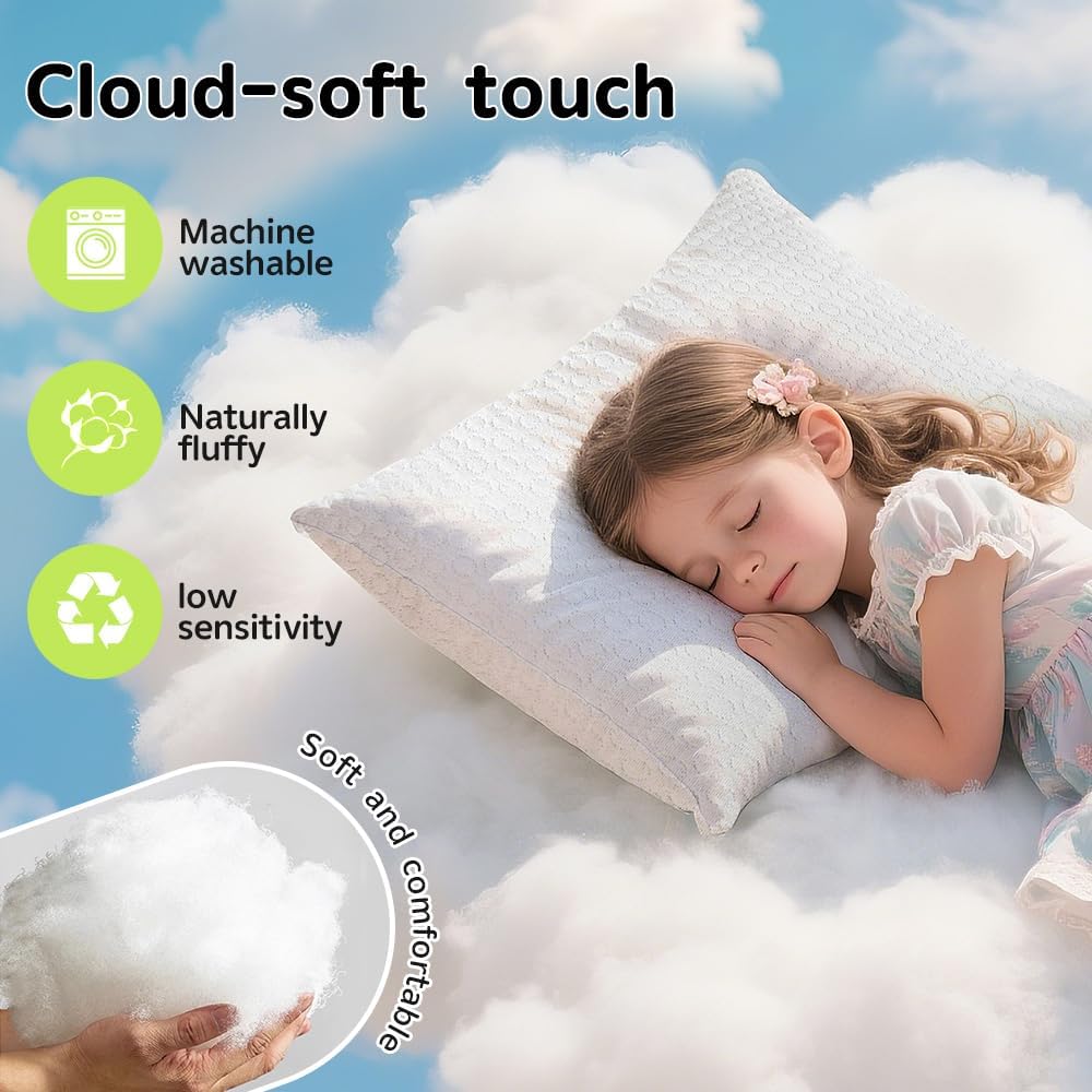 Toddler Pillow for 2-5 Year Olds,Organic Cotton Toddler Crib Pillow with Washable Cover,13x18 Inch White Pillow for Toddler Bed