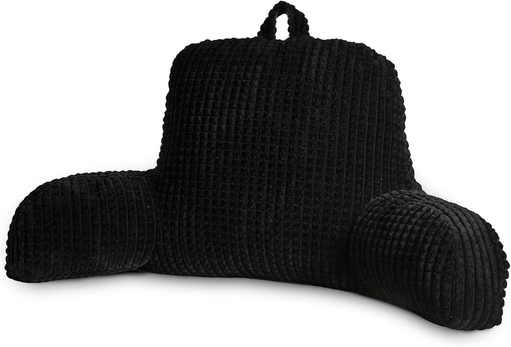 A Nice Night Reading Pillow Bed Wedge Large Adult Children Backrest with Arms Back Support for Sitting Up in Bed/Couch for Lounging Bedrest,Waffle Stereoscopic Design,Black