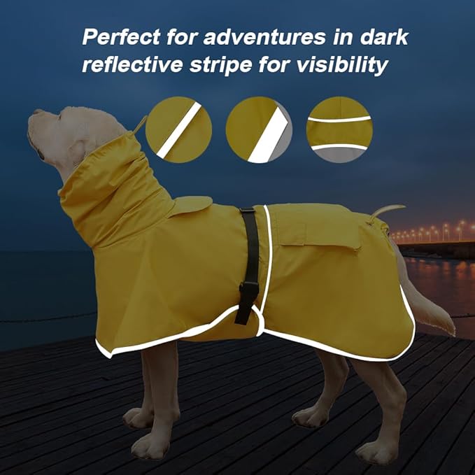 Waterproof Dog Raincoat Hooded Slicker Poncho Raincoat for Medium Large Dogs, Adjustable Dog Rain Coat Jacket(Yellow, 6XL)