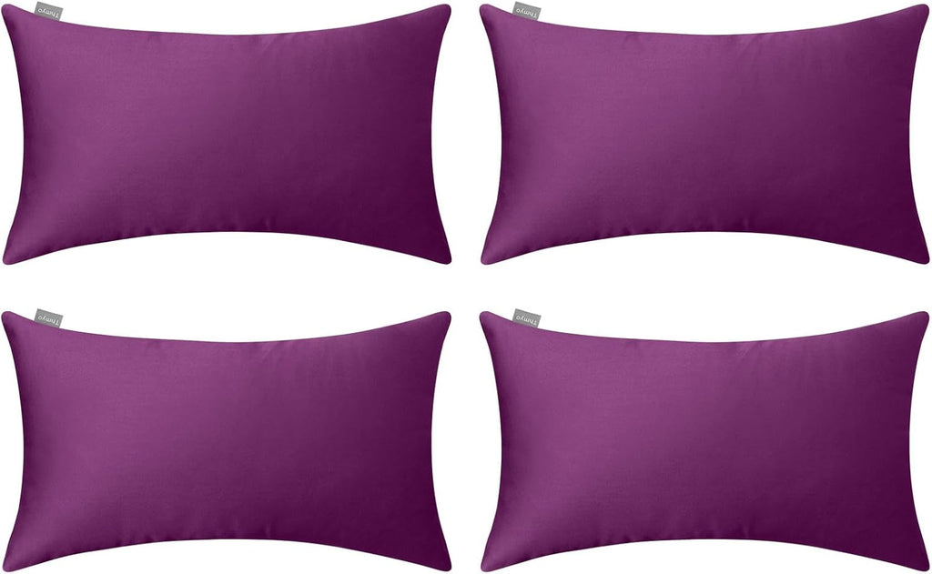 Thmyo 4-Pack 100% Cotton Lumbar Comfortable Solid Decorative Throw Pillow Case Rectangle Cushion Cover Pillowcase DIY Throw Pillowcase(12x20inch/30x50cm,Dark Reddish Purple)