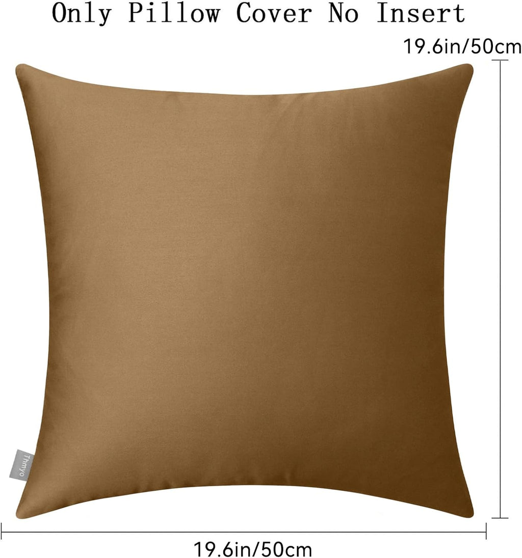 4-Pack 100% Cotton Comfortable Solid Decorative Throw Pillow Case,Thmyo Square Cushion Cover Pillowcase Sublimation Blank Pillow Covers DIY Throw Pillowcase for Sofa(20x20 inch/ 50x50cm,Light Coffee)
