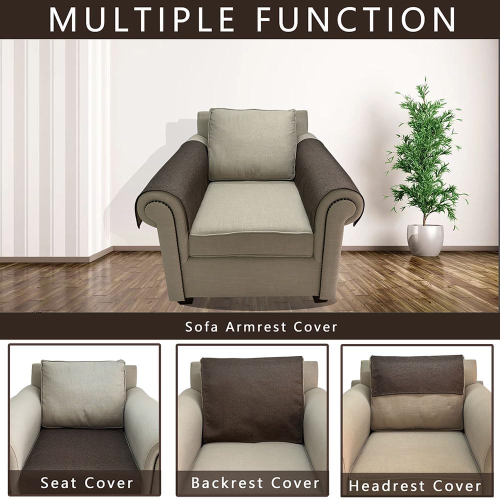 Couch Arm Covers, Anti-Slip Sofa Armrest Cover for Recliner, 2pc Washable Sofa Arm Covers, Dogs Cats Pet Scratch Proof Couch Arm Protectors, Brown, 24x28inch