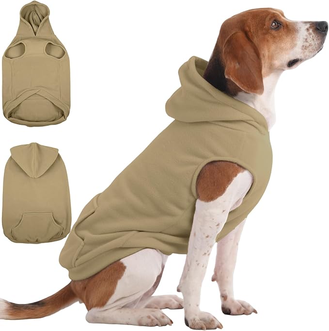 IECOii Dog Hoodie,Polar Fleece Dog Sweatshirt Fall Cold Winter Sleeveless Sweater with Hood,Cozy & Lightweight Hoodies for Dogs Girl Boy,Pullover Hooded Clothes for Pug,Jack Russell, Khaki, M