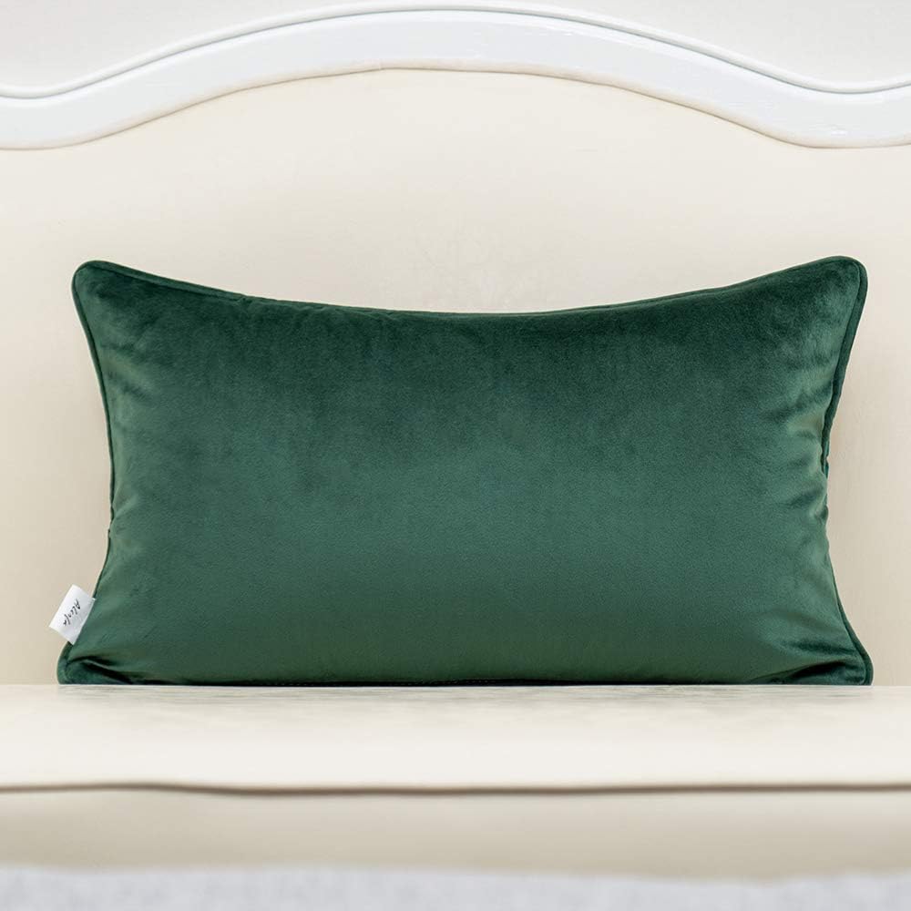 Alerfa 12 x 20 Inch Rectangle Leaf Pillow Embroidery Cut Velvet Cushion Case Luxury Modern Lumbar Throw Pillow Cover Decorative Pillow for Couch Sofa Living Room Bedroom Car, Teal Green