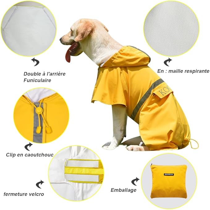 Pet Large Dog Raincoat Apparel Poncho Waterproof for Medium Large Sized for Dog Raincoat Clothes (Yellow, 5XL)