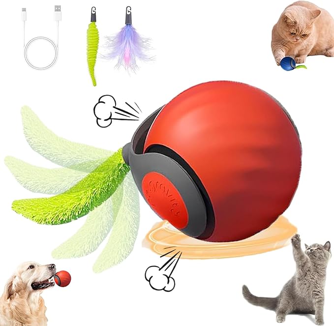 Speedy 2.0 Tail Cat Toys for Bored Indoor Adult Cats,2025 New Generation Interactive Cat Toys for Indoor Cats,Automatic Moving Ball with Tail,Orange