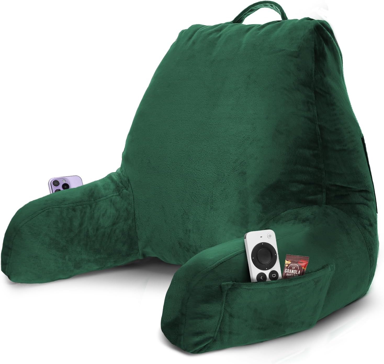 Nestl Reading Pillow with Shredded Memory Foam, Designed for Sitting Up in Bed and Couch, Back and Arms Adjustable Support for Adult & Teens Backrest Pillows for Reading with Washable Cover Dark Green