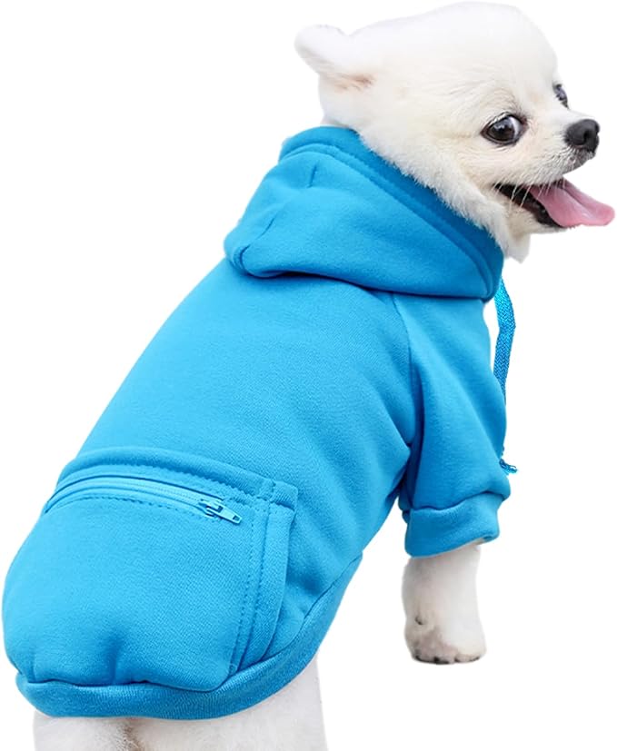 Jecikelon Pet Dog Cold Weather Coat with Pocket Winter Dog Hoodie Warm Puppy Clothes for Small Dogs Chihuahua Clothing (Small, Y02-Blue)