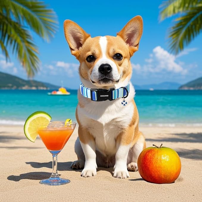 DOGWONG Blue Boy Dog Collar, Blue Stripe Dog Collar Adjustable Soft Natural Fabric Girl Pet Dog Collars Cute Boy Necklace for Small Medium Large Dogs