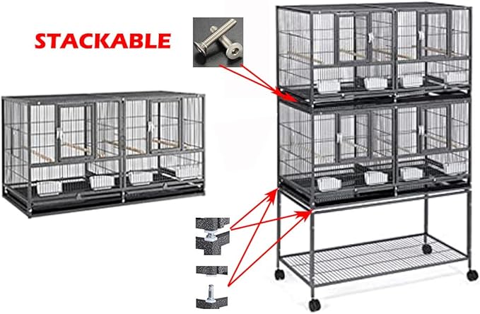 1/2/3-Combo Stacker Center Divided Breeder Breeding Bird Flight Double Rolling Cage Side Nesting Box Doors for Aviaries Canaries Cockatiels Lovebirds Finches Budgies Small Parrots