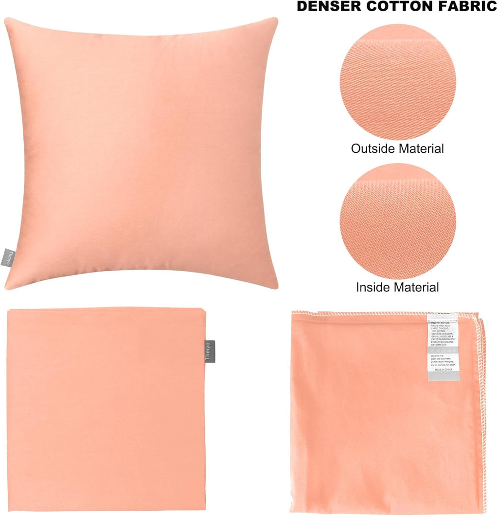Thmyo 4-Pack 100% Cotton Comfortable Solid Decorative Throw Pillow Case, Square Cushion Cover Pillowcase Sublimation Blank Pillow Covers DIY Throw Pillowcase(18x18 inch/ 45x45cm,Sakura Pink)