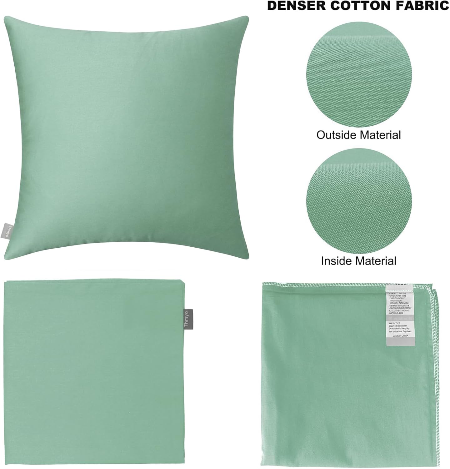 Thmyo 4-Pack 100% Cotton Comfortable Solid Decorative Throw Pillow Case, Square Cushion Cover Pillowcase Sublimation Blank Pillow Covers DIY Throw Pillowcase for Sofa(16x16 inch/ 40x40cm,Mist Green)