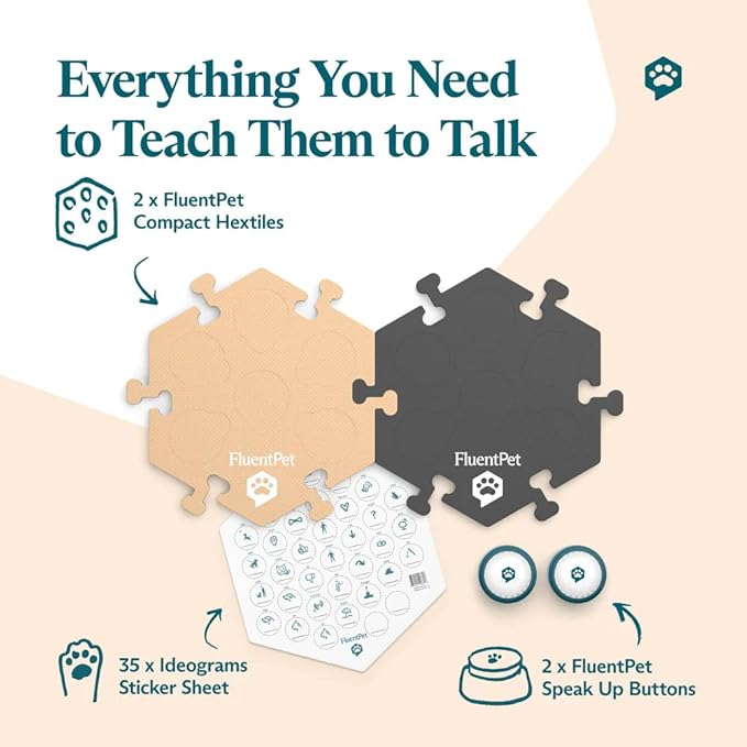 FluentPet Speak Up! Tester Kit - Set of 2 Dog Talking Buttons with Pre-Installed Batteries & 2 HexTiles -| Pet Buttons for Communication