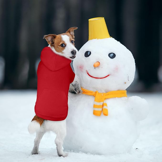 Extra Small Dog Sweater,Dog Hoodie,Warm Fleece Sweatshirt with Hood & Pocket,Leash Hole,Cozy Cold Weather Cat Pet Clothes Puppy Sweater for Small Dogs(Red,XS)