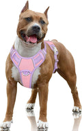BARKBAY No Pull Dog Harness Large Reflective Dog Harness with Front Clip and Easy Control Handle for Walking Training Running with ID tag Pocket(Baby Pink & Violet Purple,L)