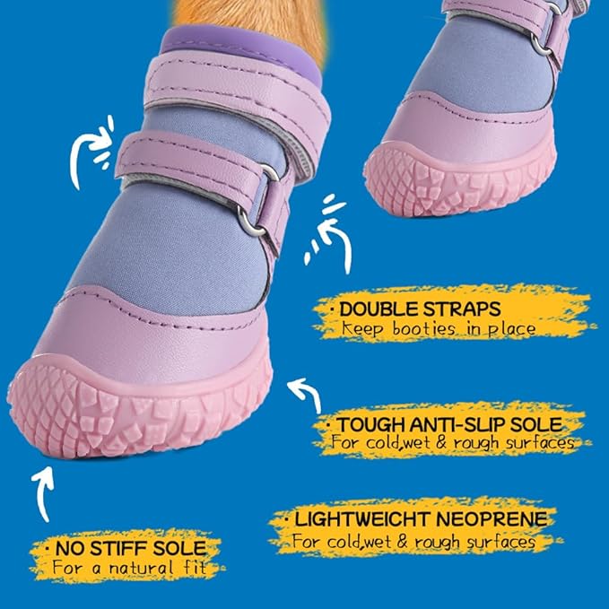 Dog Shoes for Small Dogs, Breathable Dog Boots Paw Protector for Hot Pavement Winter Snow, Dog Booties with Rugged Anti-Slip Sole for Hardwood Floors Outdoor Walking Purple Size 2