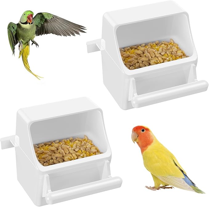 Pawfly 2 Pcs Bird Feeder, Hanging Plastic Water Dispenser with Hooks, Food Bowl for Small Parakeet Cockatiel Canary Parrot