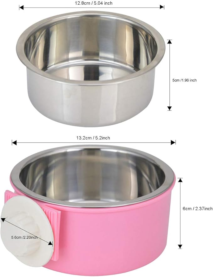 Crate Dog Bowl Removable Stainless Steel Water Food Feeder Bowls Cage Coop Cup for Cat Puppy Bird Pets