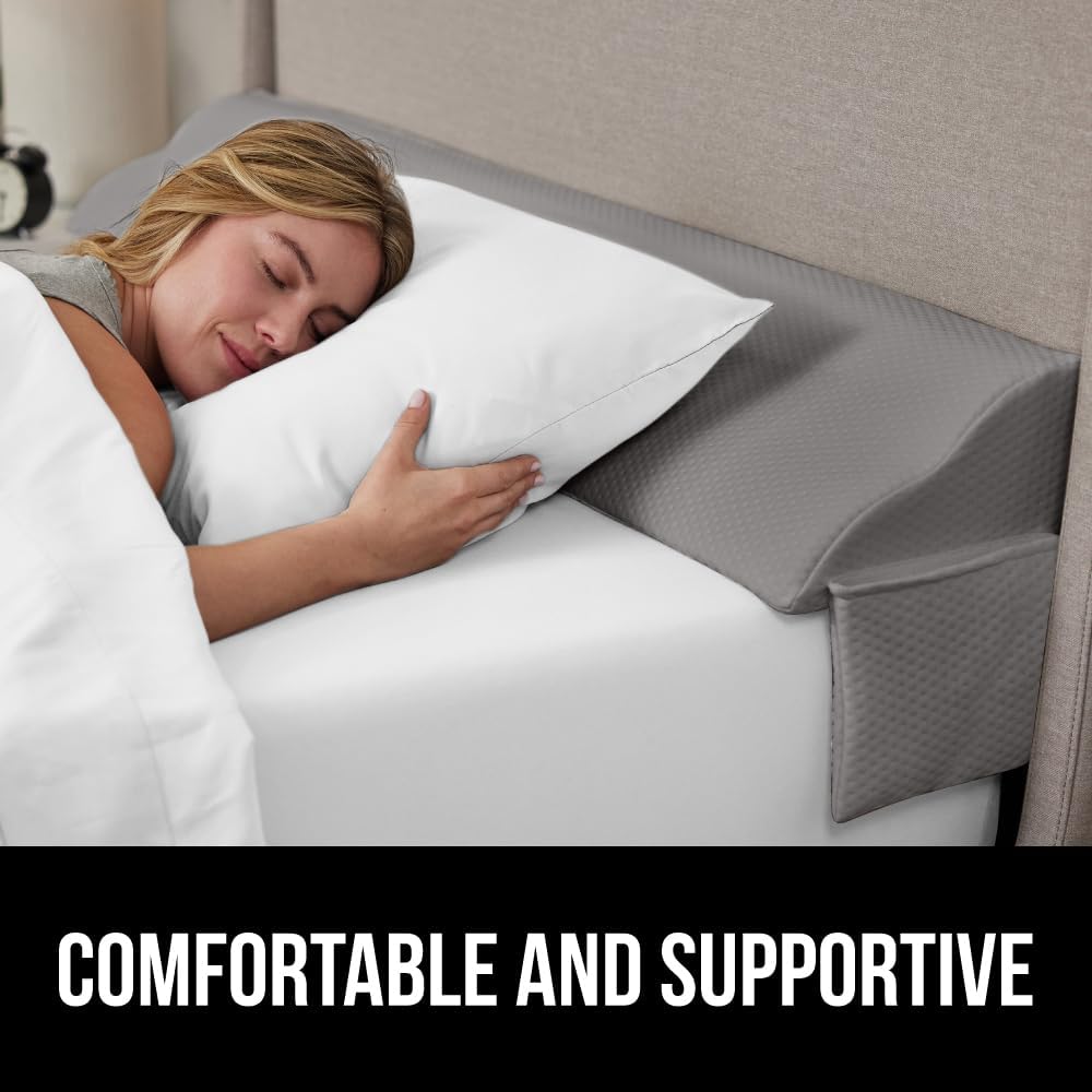 GORILLA GRIP Patent Pending King Bed Wedge Pillow Headboard Gap Filler, US Designed, Comfortable Supportive High Density Foam Pillows, Stay in Place Gripping Dots, Wedges Between Mattress, Soft Gray