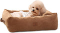 25In Dog Bed for Small Medium Sized Dogs - Washable Rectangle Puppy Bed for Indoor Outdoor, Cozy Pet Bed with Support Pillow & Non-Slip Bottom(Brown, Medium)