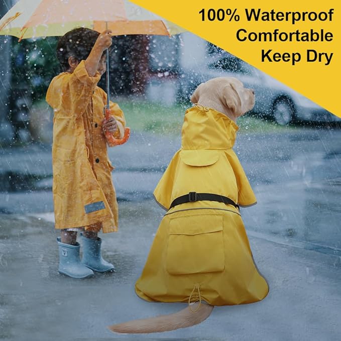 Dog Raincoat Waterproof Dog Rain Coat with Hoodile, Reflective Adjustable Lightweight Pet Rain Jacket for Medium Large Dogs(Yellow, 4XL)