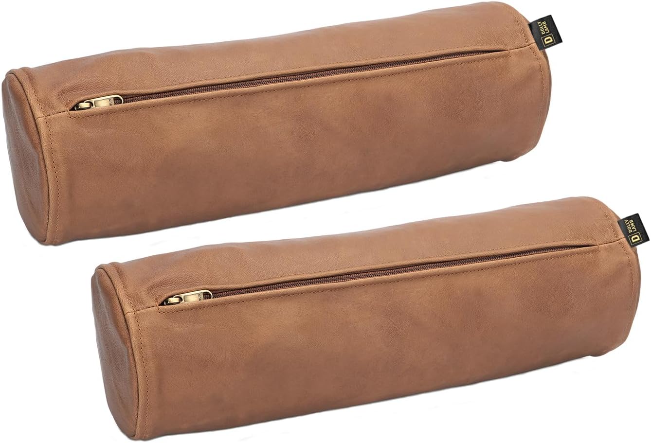 D DOLLY LAMB Goat Leather Cylindrical Cushion Covers - Round Cervical Roll Cylinder Bolster Pillow Cover | Designed for Head, Neck, Back, and Legs, 6x24 Inches - Camel Pack of 2