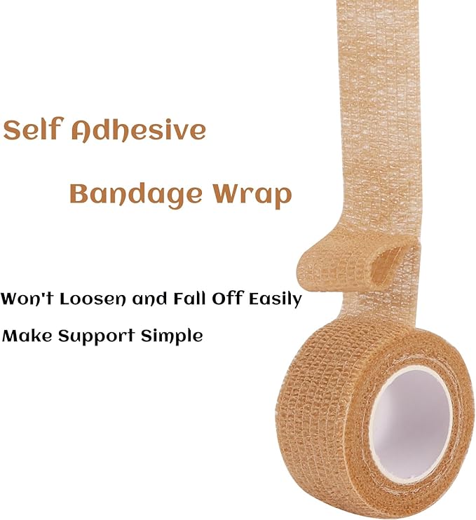 24 Rolls Elastic Self Adhesive Bandage Wrap 1 Inch, Breathable Non Woven Cohesive Bandage, Vet Wrap for Dogs, Ankle Sprains Swelling Medical First Aid Tape, Sports Athletic Tape (Brown)